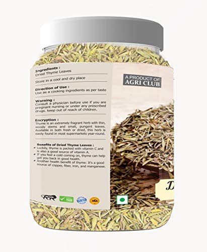 51c4BTfeCL - Manvik Foods Dried Thyme Leaves 200gm | for Seasoning, Italian, Sauces, Salad, Sandwiches Pizza Herbal Tea | Agri Club - Image 3
