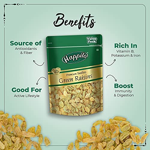 51fOIEGmOfL - Manvik Foods Happilo Premium Seedless Green Raisins 500 g (Pack of 2) Value Pack | Amazing Quality Kishmish | Nutritious | Rich in Iron & Vitamin B | Healthy Sweet Treats | 1 kg Kismis | High in Antioxidants - Image 6