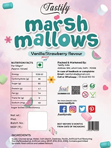 51giUSCv FL - Manvik Foods Veganic Block Marshmallows Pure Veg 100g, 50 Pieces Strawberry Vanilla Flavor Mini Marshmallow Candy Soft And Tasty Candy Perfect For Kids Adults - Image 5