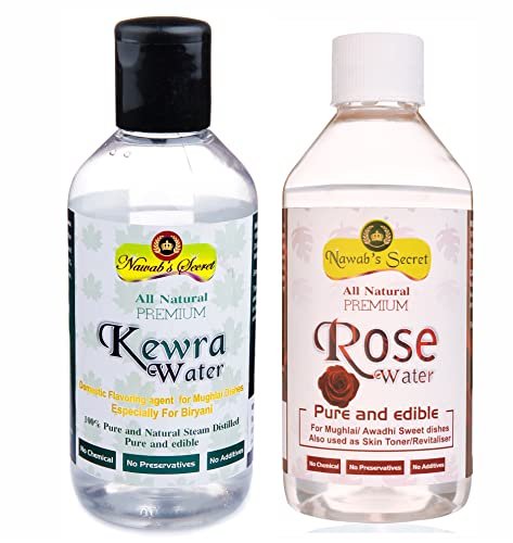 51iHFBjDEL - Manvik Foods Nawab's Secret 100% Natural Premium Kewra Water and Rose Water (Pack of 2 * 200ml) - Essence for Biryani and Mughlai Dishes