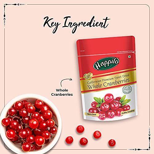 - Manvik Foods Happilo Premium Californian Dried and Sweet Whole Cranberries, 200g | Real Dried Fruit | No fat and Low Calories | High Antioxidants, Dietary Fiber & No Gluten - Image 5