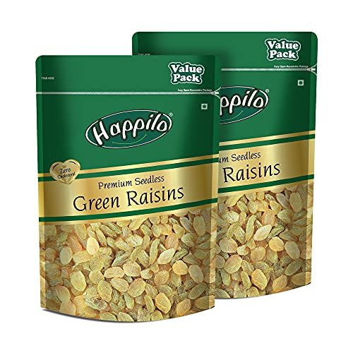 51l9VIOuPnL - Manvik Foods Happilo Premium Seedless Green Raisins 500 g (Pack of 2) Value Pack | Amazing Quality Kishmish | Nutritious | Rich in Iron & Vitamin B | Healthy Sweet Treats | 1 kg Kismis | High in Antioxidants
