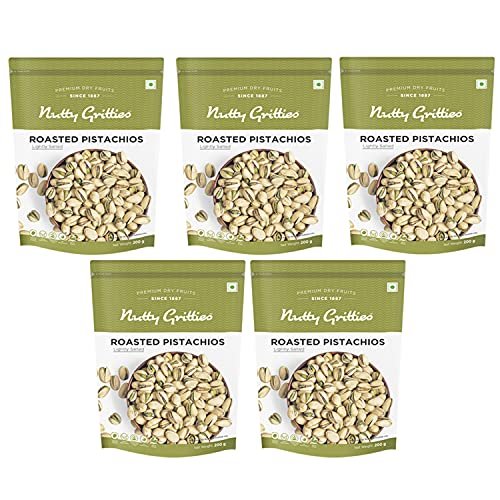 51lP655i9kS - Manvik Foods Nutty Gritties California Roasted Pistachios|Pista Lightly Salted, Dry Roasted, Non Fried, Zero Oil, Crunchy Healthy Snack -200g ( Pack of 5 )