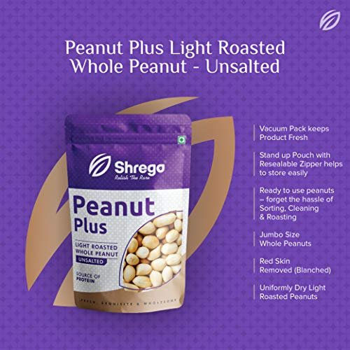 51p 1UfeJyL - Manvik Foods SHREGO Peanut Plus Light Roasted Whole Peanut Unsalted 360G, Snacks and Namkeen (2X180G Vacuum Packed) - Image 4
