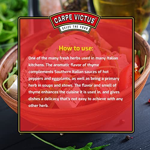 51sYh30sZL - Manvik Foods Carpe Victus Thyme Seasoning for Italian Cuisine, Thyme Flakes for Pasta and Pizza Garnishing, Herbs for Seasonings and Cooking, Thyme Sprinkler for Foods, 40 grams - Image 4