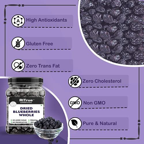 51uNJLm4kCS - Manvik Foods RiTrue - Dried Whole Blueberry - 1 Kg Jar - ( Gluten Free, Vegan & NON GMO ) Organic Unsweetened Blueberries Dry Fruits without sugar - Image 4