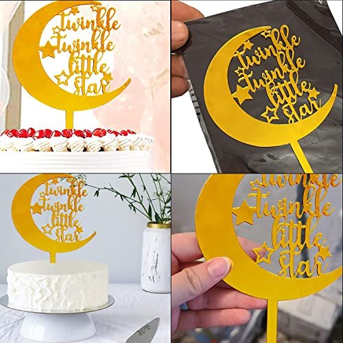 51uQuaZ9h8L - Manvik Foods AMFIN® Twinkle Twinkle Little Star Gold Cake Topper For Birthday Decoration / baby shower topper / little star birthday cake topper / 1st birthday star cake Topper - Image 5