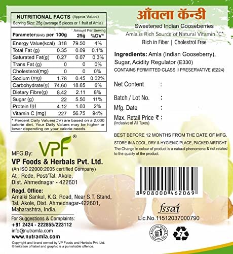 51ujV09rVGL - Manvik Foods NutrAmla Amla Fruit Dried Candy in Pieces Dehydrated Candies Source of Vitamin C Traditional Recipe, as good appetizer N.Wt.900g - Image 5