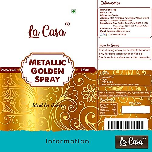 51umL0zgn7S - Manvik Foods La Casa Metallic Pearlescent Golden & Silver Spray Colour | Combo Pack of 2 | Edible Color Ideal for Cake Decoration & Garnishing | 2x30g | - Image 5