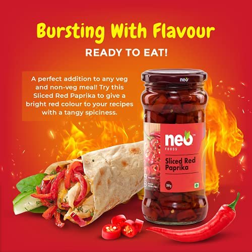 51vUQyohqL - Manvik Foods Neo Sliced Red Paprika 350g I P3 I 100% Vegan I Ready-to-Eat Fibre-Rich Topping for Pizza, Pasta, Burger, Snacks and Salads I Non-GMO (Pack of 3) - Image 3