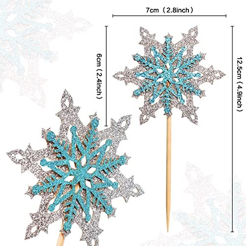 51vjxlrI7 L - Manvik Foods Confetti! 24 Pack Frozen Snowflake Cupcake Toppers Double Layers Silver and Blue Winter Theme Cupcake Picks Baby Shower Kids Birthday Party Christmas Cake Decorations Supplies - Image 3