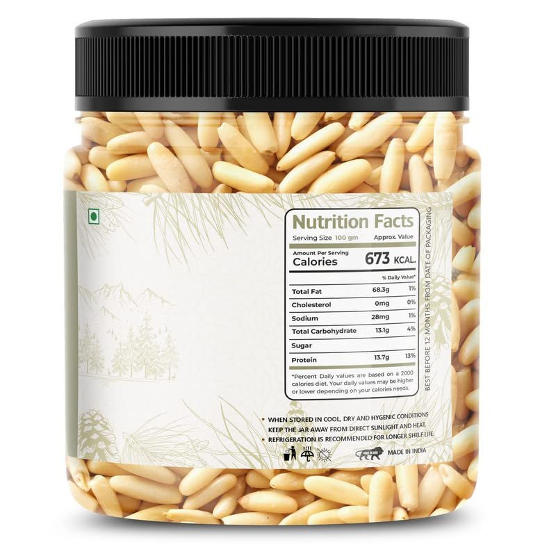 61riD0JX76L - Manvik Foods LILA DRY FRUITS Premium Pine Nuts Whole, Chilgoza, Neza big size | Export quality | Healthy food | Pinenut without shell | Jar Pack (50gm*2) - Image 4